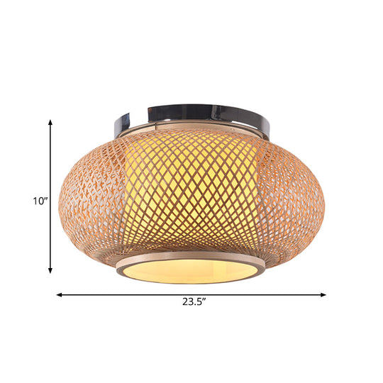 Yellow Lantern Shade Flush Light - Contemporary Style 16’/19.5’ Dia 1 - Head Bamboo Ceiling