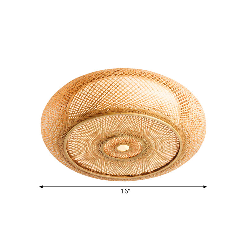Handcrafted Bamboo Flush Mount Ceiling Light - 3-Light Beige Round Shade Fixture 16’/19.5’