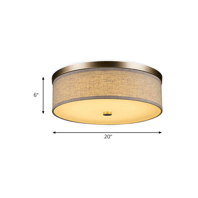 Contemporary Beige Fabric Led Flush Mount Lamp (16/19.5/23.5 Dia)