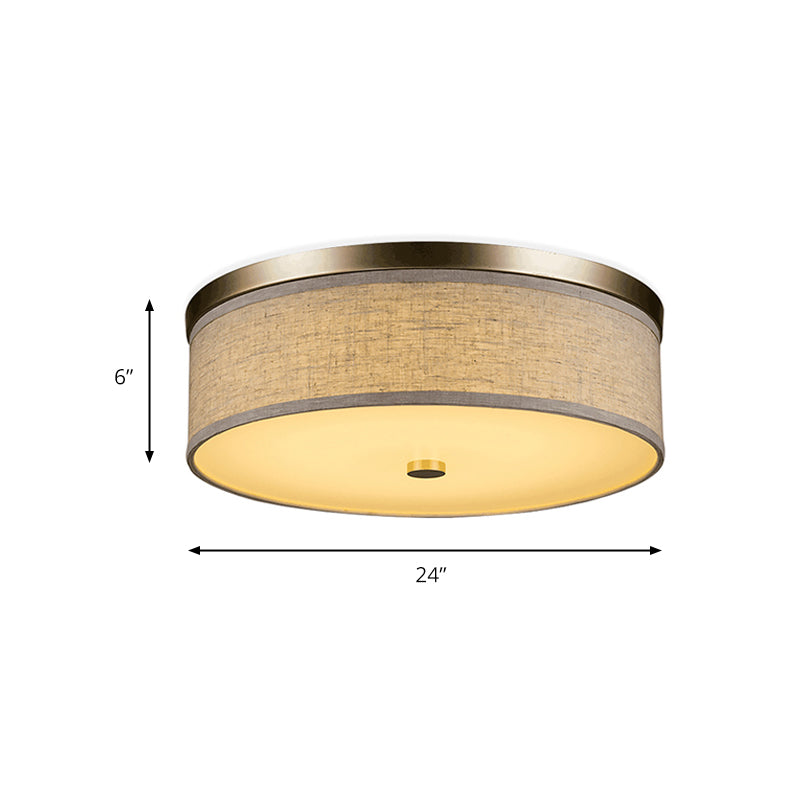 Contemporary Beige Fabric Led Flush Mount Lamp (16/19.5/23.5 Dia)