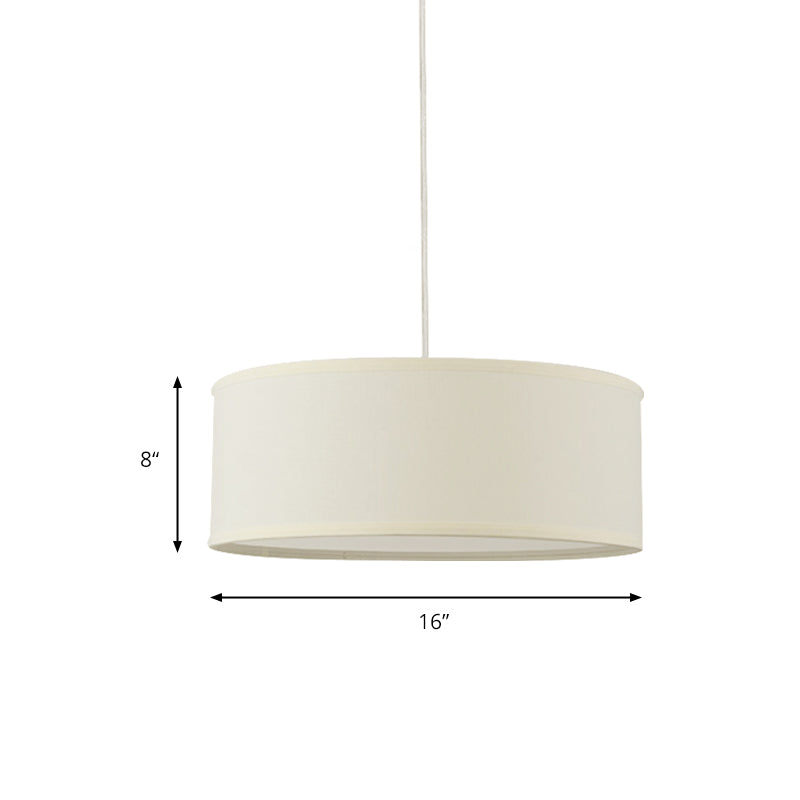 12’/16’/19.5’ Dia Cylinder Suspension Pendant - Contemporary White Led Fabric Hanging Lamp