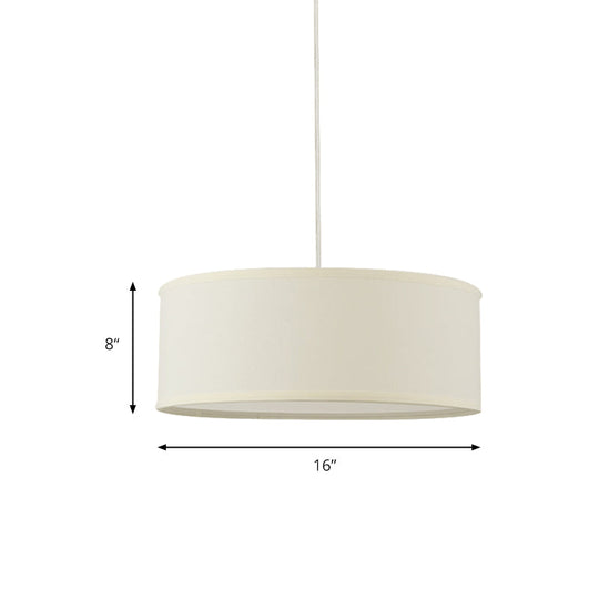 12’/16’/19.5’ Dia Cylinder Suspension Pendant - Contemporary White Led Fabric Hanging Lamp