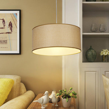Simple Beige Fabric Drum Pendant Led Ceiling Light | 12/16/19.5 Diameter / 12