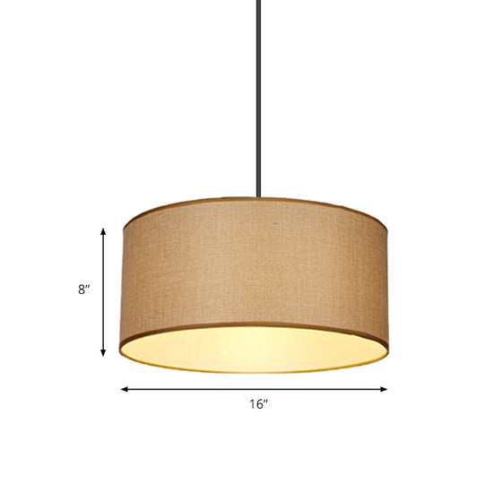 Simple Beige Fabric Drum Pendant Led Ceiling Light Fixture 12’/16’/19.5’ Dia