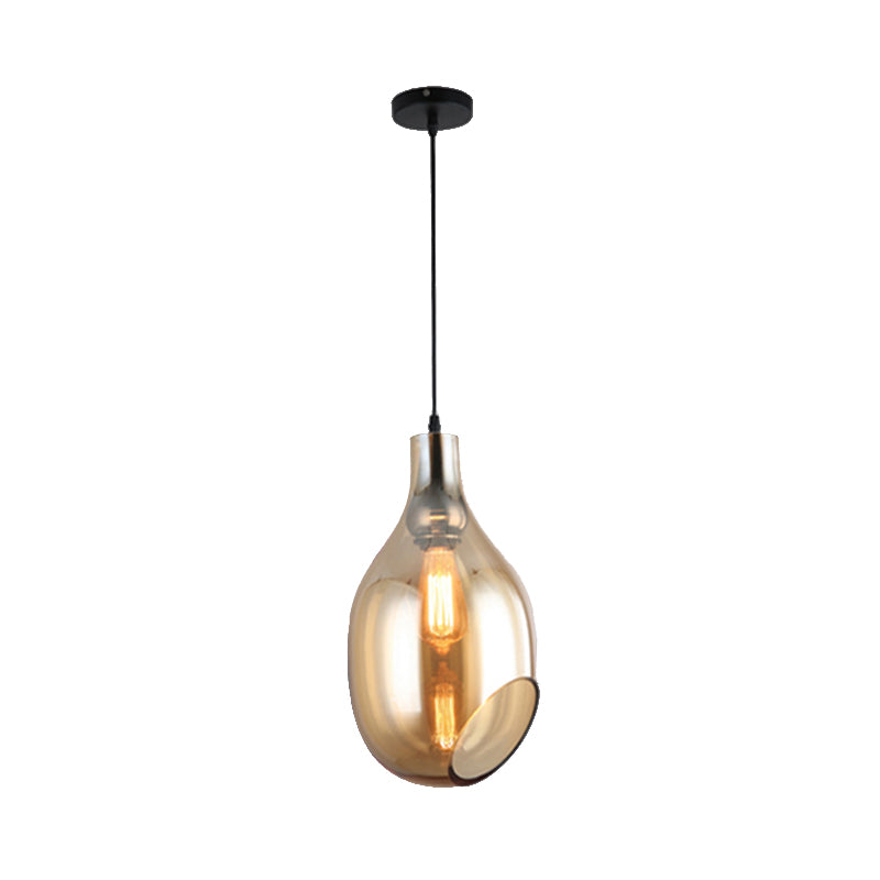 Modern Blue/Amber Glass Pendant Lamp - Stylish Nickel Hanging Light For Bedroom