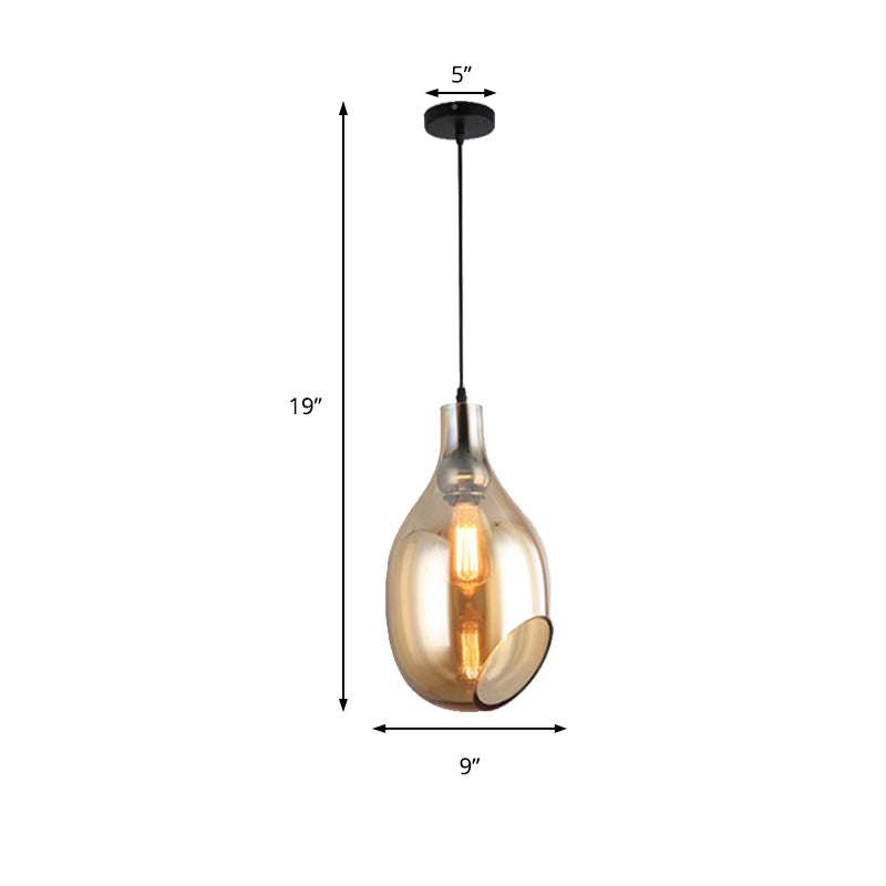 Modern Blue/Amber Glass Pendant Lamp - Stylish Nickel Hanging Light For Bedroom