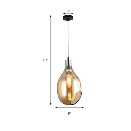 Modern Blue/Amber Glass Pendant Lamp - Stylish Nickel Hanging Light For Bedroom