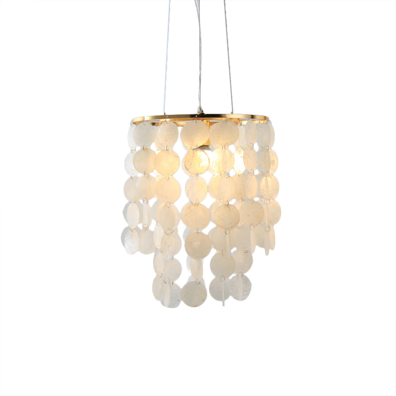 Modern Led Pendant Ceiling Light With White Shell Wind Chime Design For Bedroom