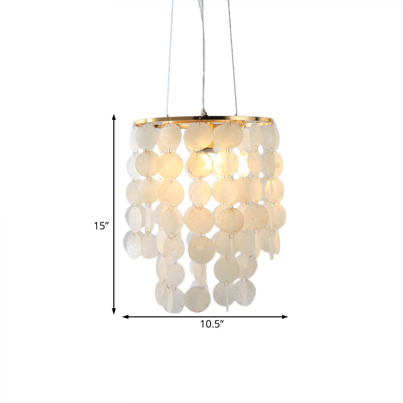 Modern Led Pendant Ceiling Light With White Shell Wind Chime Design For Bedroom