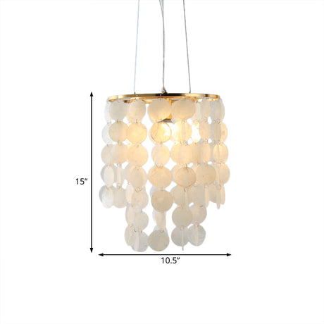 Modern Led Pendant Ceiling Light With White Shell Wind Chime Design For Bedroom