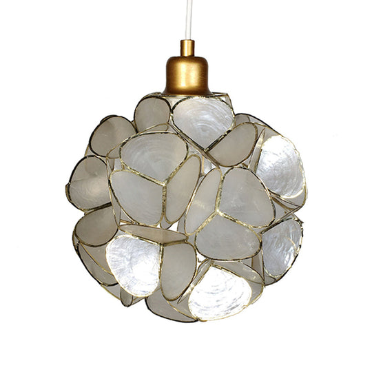 Modern Shell Globe Pendant: Elegant 1-Light Hanging Ceiling Fixture In White/Beige