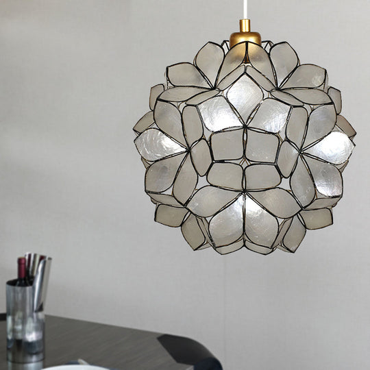 Modern Shell Globe Pendant: Elegant 1-Light Hanging Ceiling Fixture In White/Beige White / A