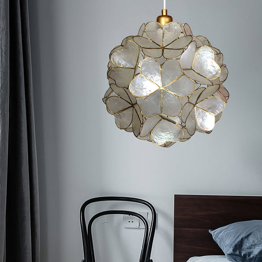 Modern Shell Globe Pendant: Elegant 1-Light Hanging Ceiling Fixture In White/Beige White / C