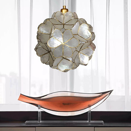 Modern Shell Pendant Light - Globe Suspension White/Beige 1-Light