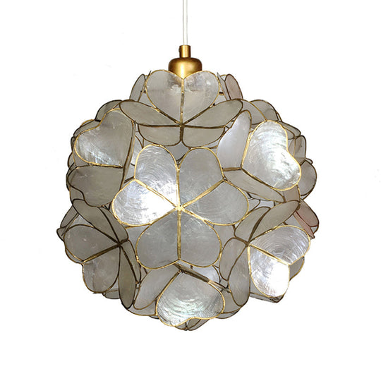 Modern Shell Globe Pendant: Elegant 1-Light Hanging Ceiling Fixture In White/Beige