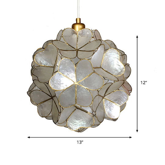 Modern Shell Pendant Light - Globe Suspension White/Beige 1-Light