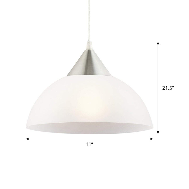 Modern Nickel Dome Ceiling Pendant With White Glass Shade