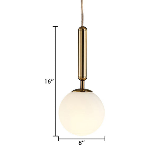 Modern Gold Kitchen Pendant Light With White Glass Shade 1-Light Multiple Sizes