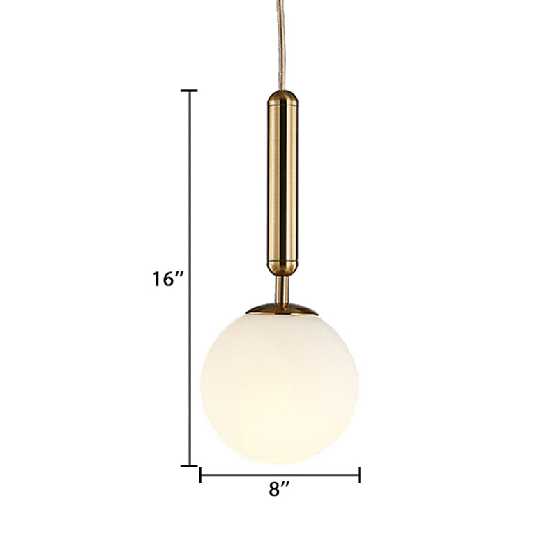 Post-Modern Gold Kitchen Pendant Light With White Glass Shade - 1-Light Kit 6/8/10 Wide
