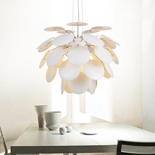 Contemporary Style Metallic Pinecone Ceiling Hanging Light - 1 White Pendant Lamp 21.5’/25.5