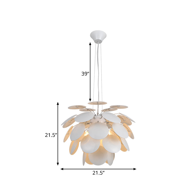 Contemporary Style Metallic Pinecone Ceiling Hanging Light - 1 White Pendant Lamp 21.5’/25.5