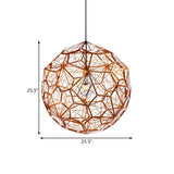 Faceted Globe Pendant Lighting - Rose Gold Contemporary Metal Ceiling Light (12/16/19.5W)