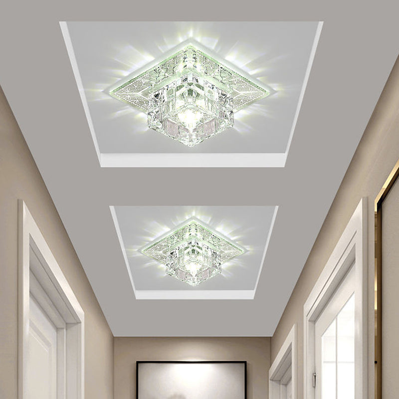Contemporary Led Flush Mount Lamp With Clear Crystal Shade - Chrome Ceiling Fixture