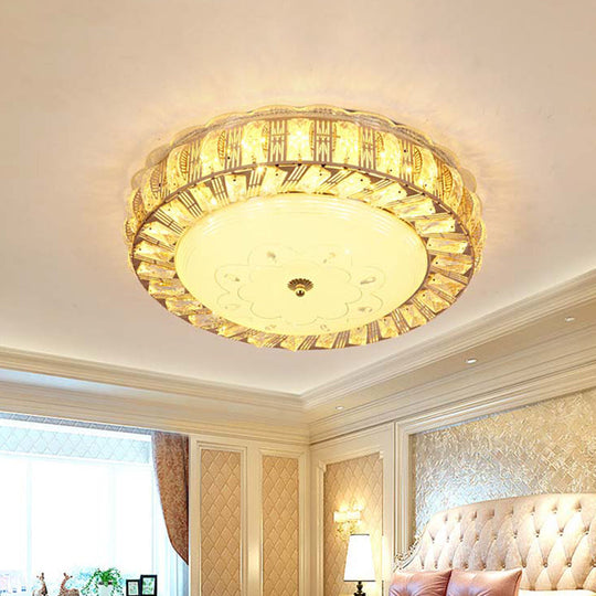 Modern Gold Crystal Led Flush Mount Ceiling Light Fixture - Contemporary Bowl Shape With Beveled
