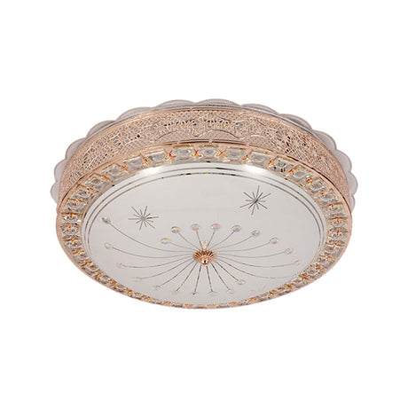 Modern Gold Crystal Led Flush Mount Ceiling Light Fixture - Contemporary Bowl Shape With Beveled