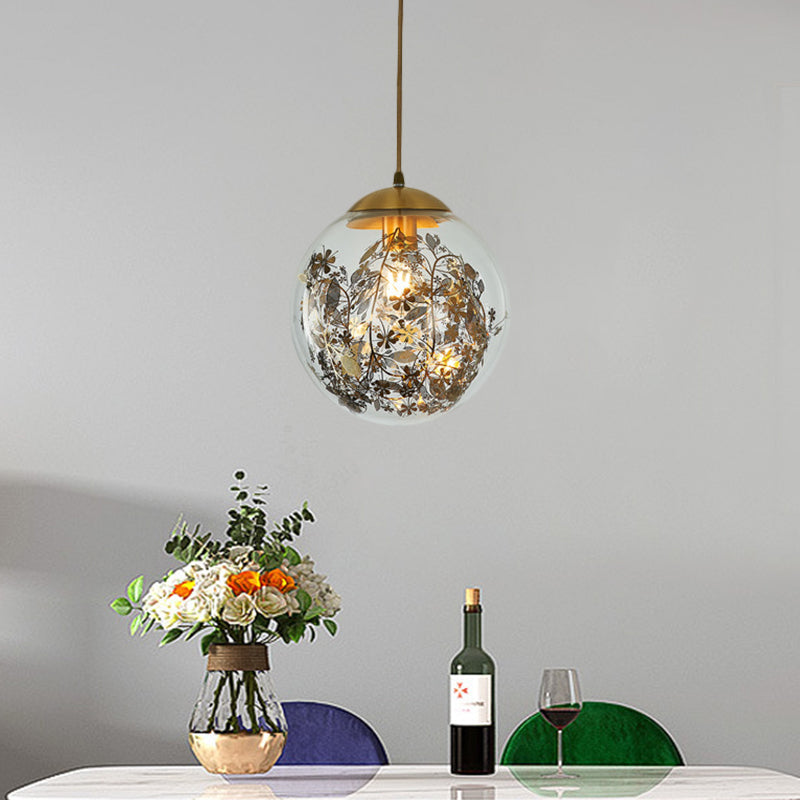 Sleek Clear Glass Pendant Light - Simplicity 1-Head Down Lighting With Brass Finish