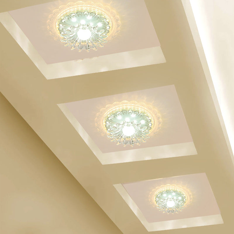 Bloom Flush Mount Lamp - 7’/9’ Minimal Clear Crystal Led White Close To Ceiling Lighting For