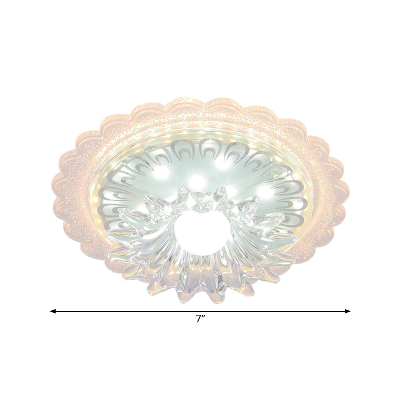 Bloom Flush Mount Lamp - 7’/9’ Minimal Clear Crystal Led White Close To Ceiling Lighting For