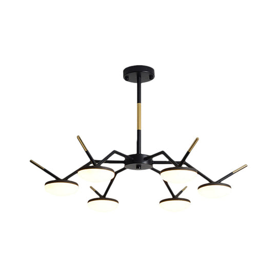 Modern Led Black Ceiling Chandelier With Metallic Circle Design And Sleek Arm