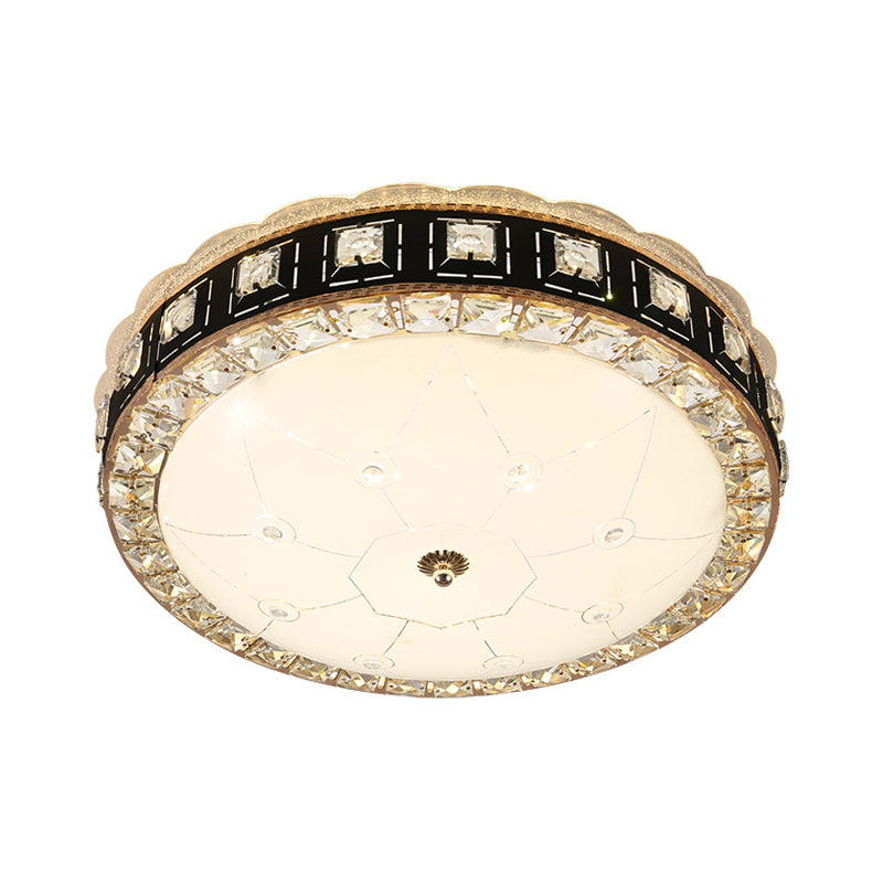 Simple Led Crystal Flush Mount Ceiling Light With Elegant Black/Gold Finish - Perfect For Dining