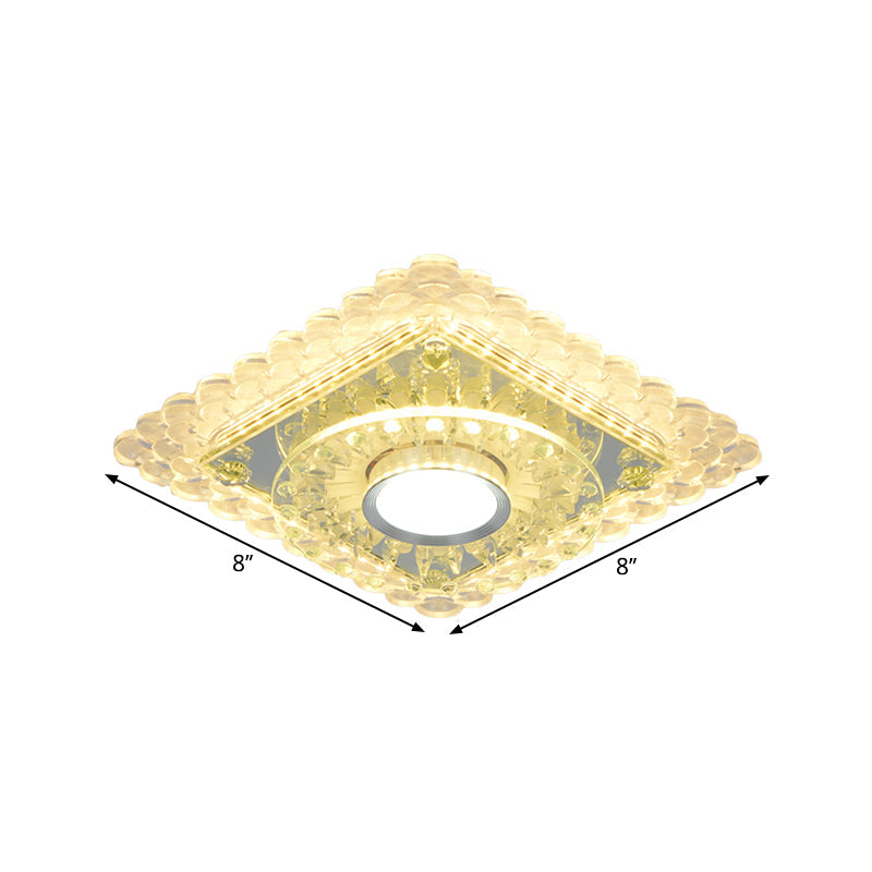 Led Crystal Flush Mount Light Fixture In Chrome For Corridor - Round/Square Design Warm/White/Multi