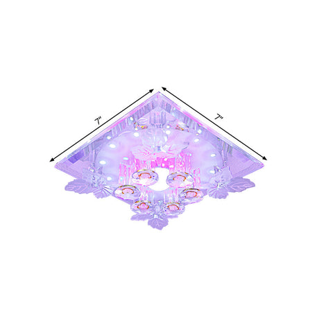 Clear Crystal Led Flush Mount Ceiling Light With Leaf Deco In Warm/White - 7’/9.5’ Width For