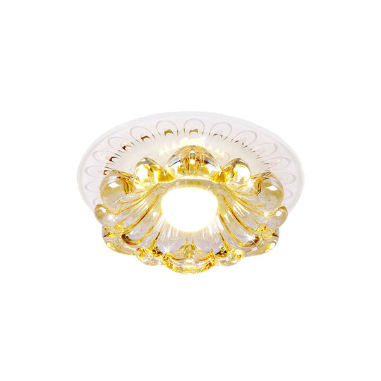 Simplicity Led Ceiling Light In White Round/Square Flushmount With Flower Crystal Shade - Warm/White