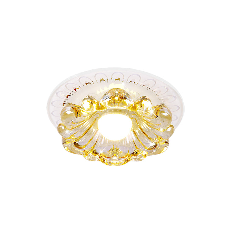 Simplicity Led Ceiling Light In White Round/Square Flushmount With Flower Crystal Shade - Warm/White