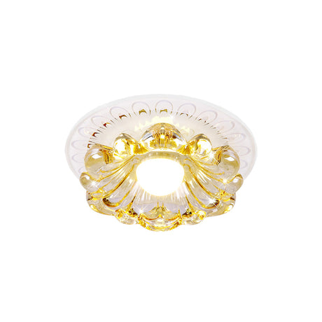 Simplicity Led Ceiling Light In White Round/Square Flushmount With Flower Crystal Shade - Warm/White