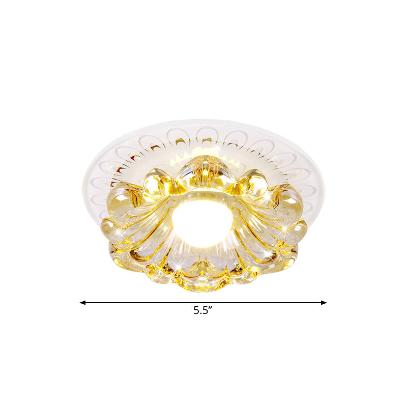 Simplicity Led Ceiling Light In White Round/Square Flushmount With Flower Crystal Shade - Warm/White