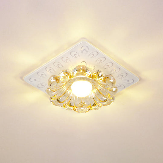 Simplicity Led Ceiling Light In White Round/Square Flushmount With Flower Crystal Shade - Warm/White