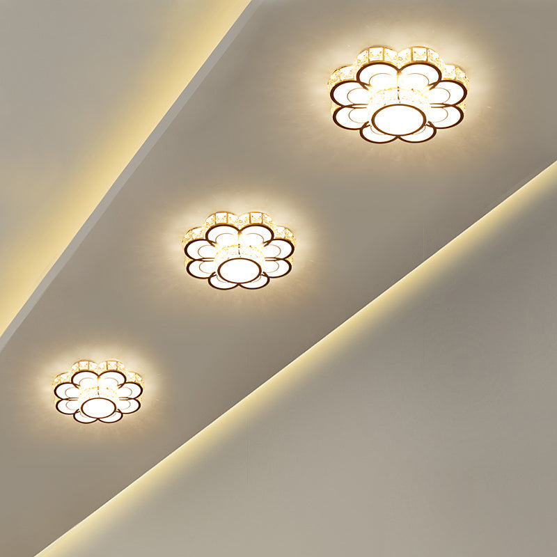 Beveled Crystal Flower Ceiling Light: Simple Led Flush Mount Fixture - 10/12 Width Gold / 10