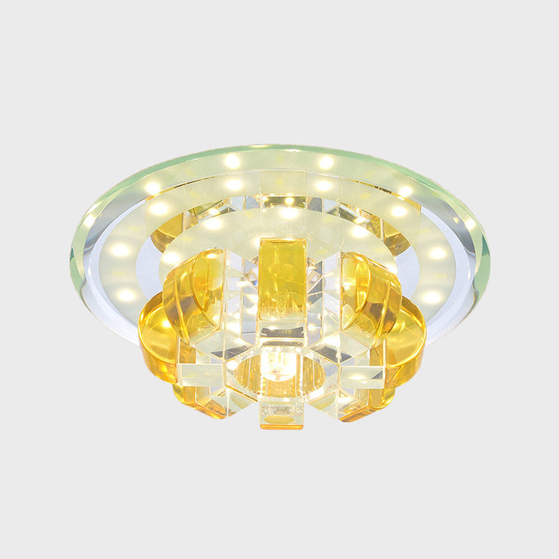 Gold Led Crystal Flush Mount Light For Hallways - Minimalist Pumpkin Design