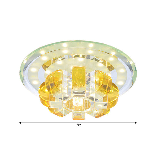 Gold Led Crystal Flush Mount Light For Hallways - Minimalist Pumpkin Design