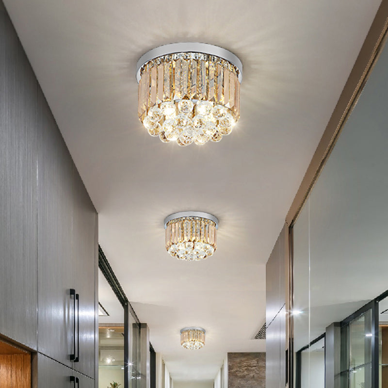 Modern Led Chrome Flush Mount Ceiling Lamp - Crystal Cylinder Light Fixture (8/12 Dia)