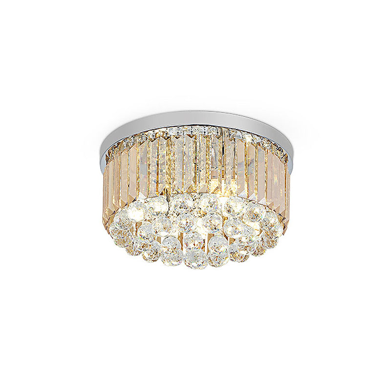 Modern Led Chrome Flush Mount Ceiling Lamp - Crystal Cylinder Light Fixture (8’/12’ Dia)