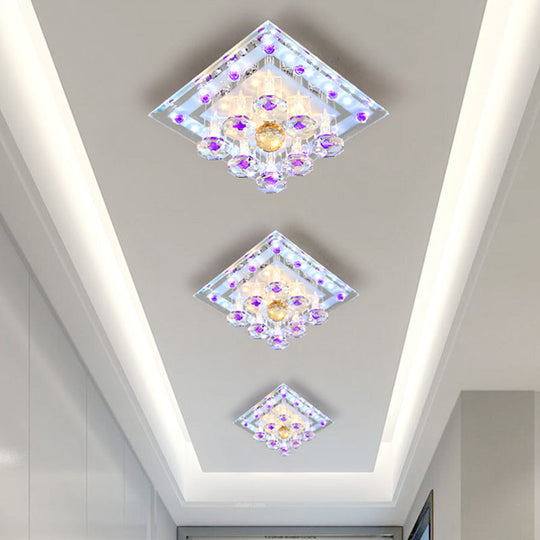 Contemporary Purple Crystal Ceiling Light - 7’/9.5’ Flush Mount Led For Corridor In Warm/White