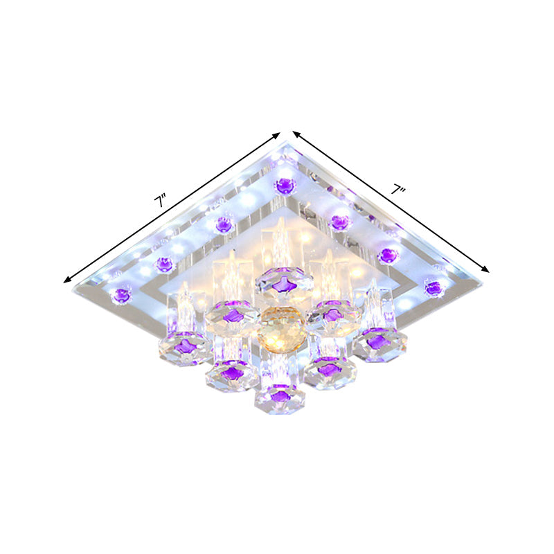 Contemporary Purple Crystal Ceiling Light - 7/9.5 Flush Mount Led For Corridor In Warm/White