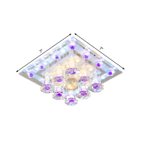 Contemporary Purple Crystal Ceiling Light - 7/9.5 Flush Mount Led For Corridor In Warm/White