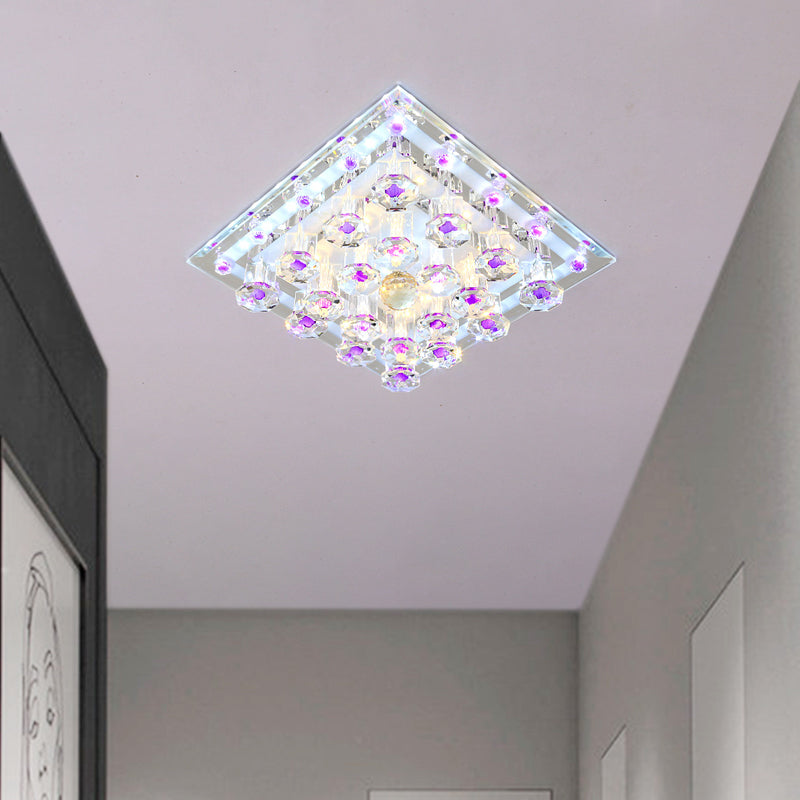 Contemporary Purple Crystal Ceiling Light - 7’/9.5’ Flush Mount Led For Corridor In Warm/White